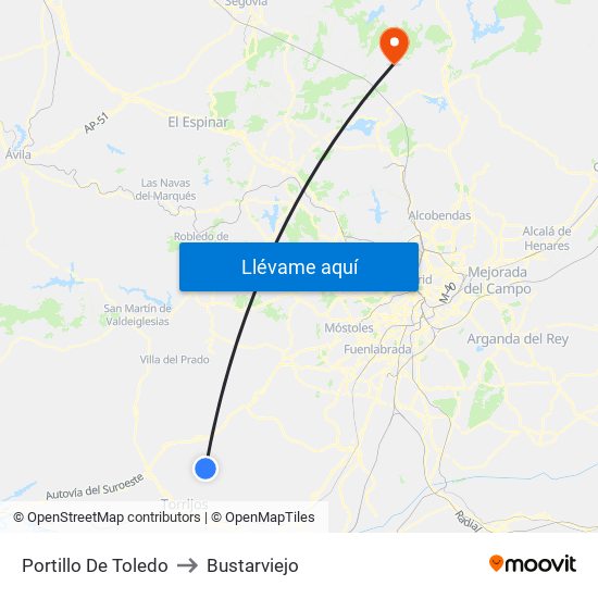 Portillo De Toledo to Bustarviejo map