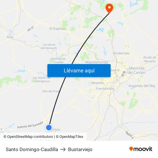 Santo Domingo-Caudilla to Bustarviejo map