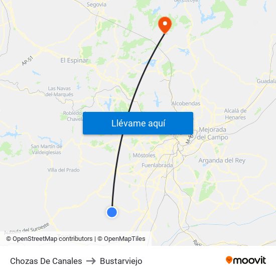 Chozas De Canales to Bustarviejo map