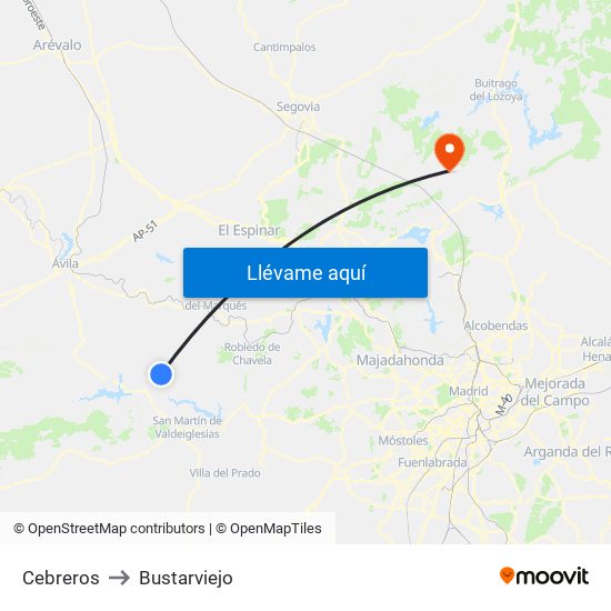 Cebreros to Bustarviejo map