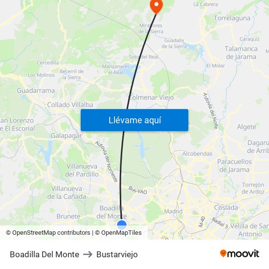 Boadilla Del Monte to Bustarviejo map