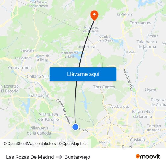 Las Rozas De Madrid to Bustarviejo map
