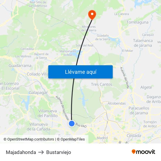 Majadahonda to Bustarviejo map