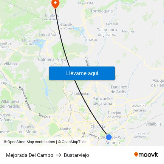 Mejorada Del Campo to Bustarviejo map