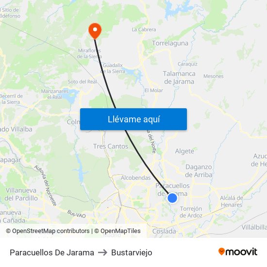 Paracuellos De Jarama to Bustarviejo map