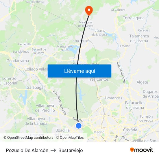 Pozuelo De Alarcón to Bustarviejo map