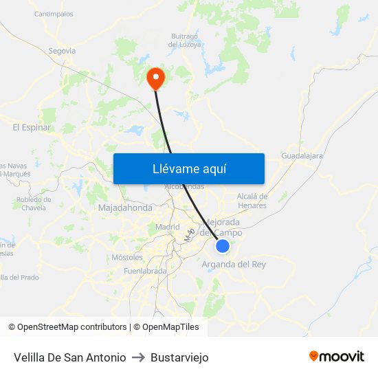 Velilla De San Antonio to Bustarviejo map