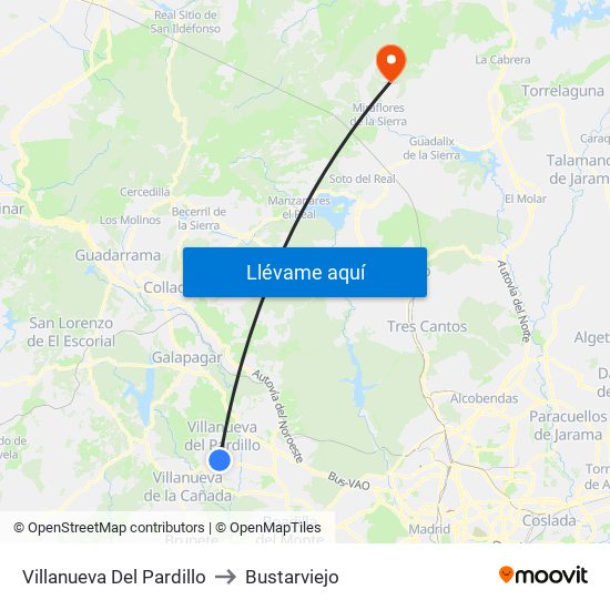 Villanueva Del Pardillo to Bustarviejo map