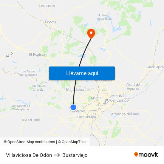 Villaviciosa De Odón to Bustarviejo map