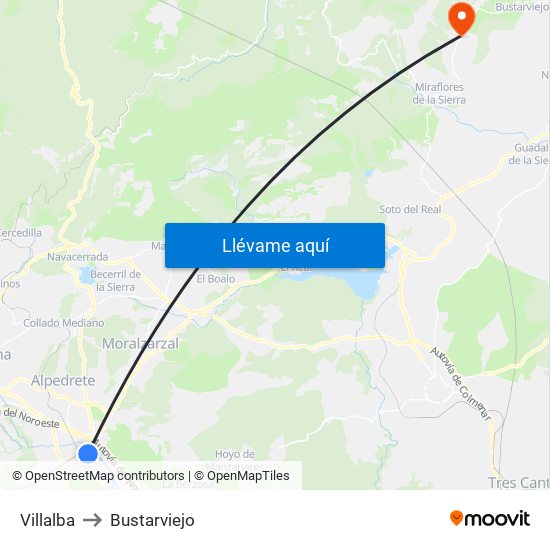Villalba to Bustarviejo map