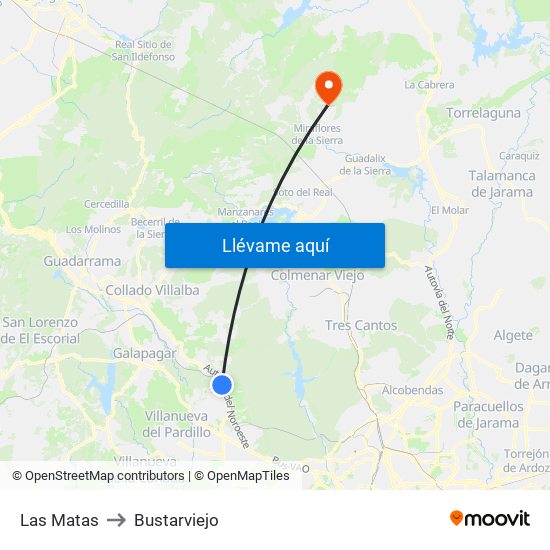 Las Matas to Bustarviejo map