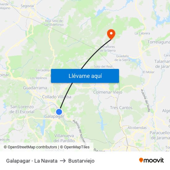 Galapagar - La Navata to Bustarviejo map