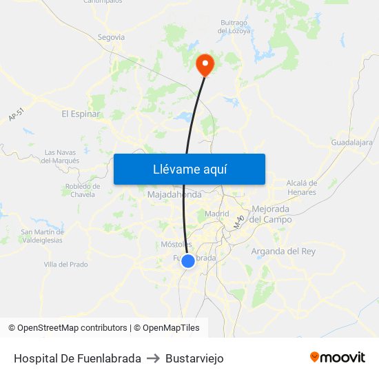Hospital De Fuenlabrada to Bustarviejo map