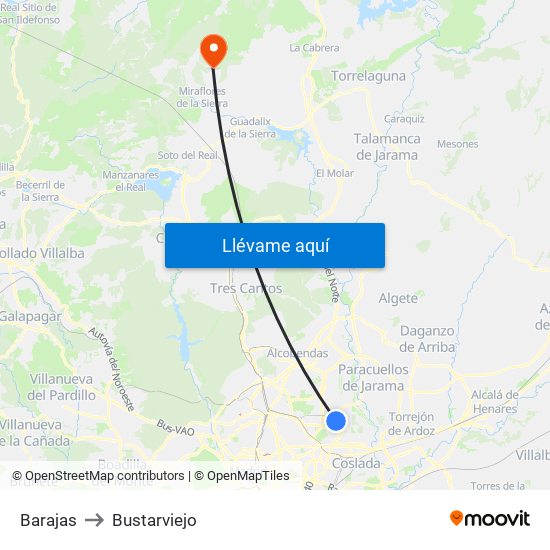 Barajas to Bustarviejo map