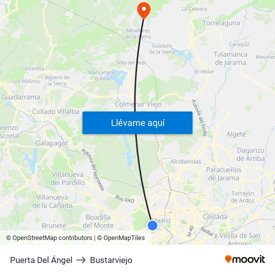 Puerta Del Ángel to Bustarviejo map