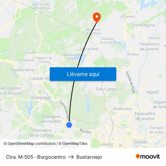 Ctra. M-505 - Burgocentro to Bustarviejo map