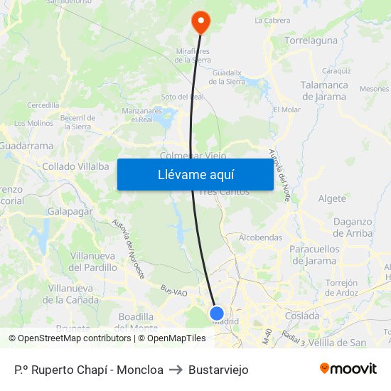 P.º Ruperto Chapí - Moncloa to Bustarviejo map