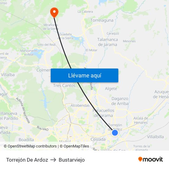 Torrejón De Ardoz to Bustarviejo map