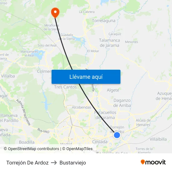 Torrejón De Ardoz to Bustarviejo map