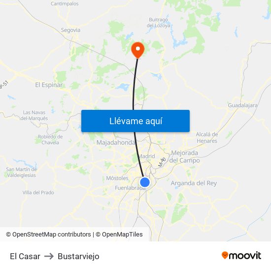 El Casar to Bustarviejo map