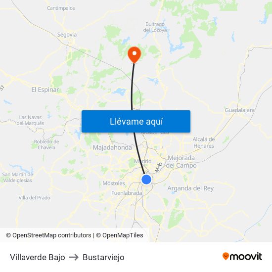 Villaverde Bajo to Bustarviejo map