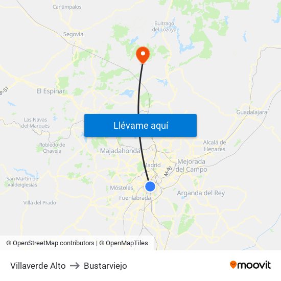 Villaverde Alto to Bustarviejo map