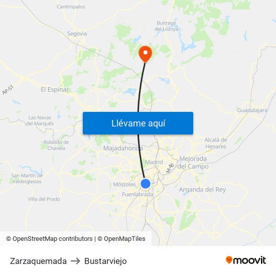 Zarzaquemada to Bustarviejo map
