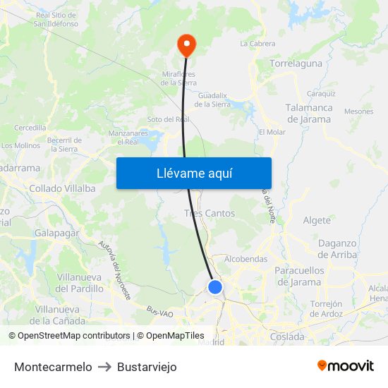 Montecarmelo to Bustarviejo map