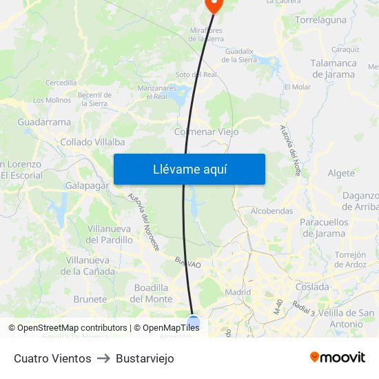 Cuatro Vientos to Bustarviejo map