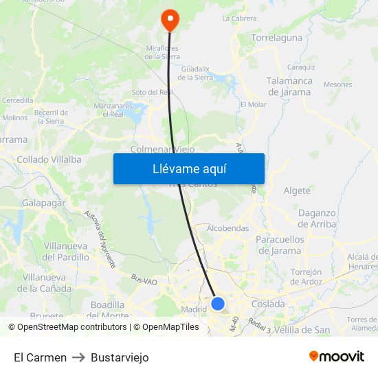El Carmen to Bustarviejo map