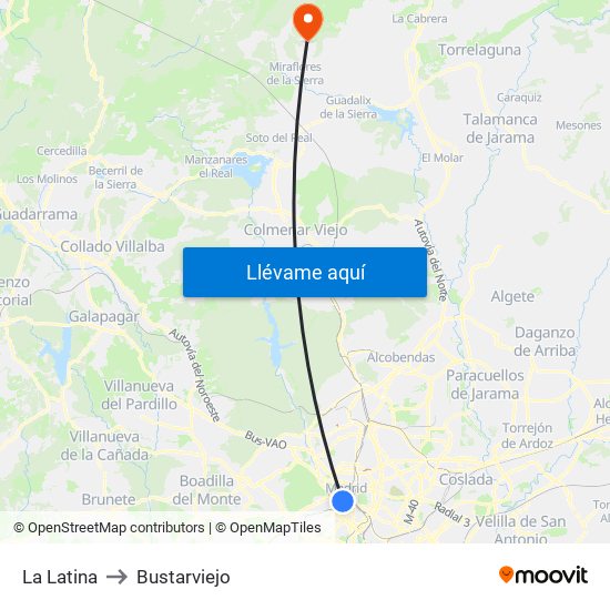 La Latina to Bustarviejo map