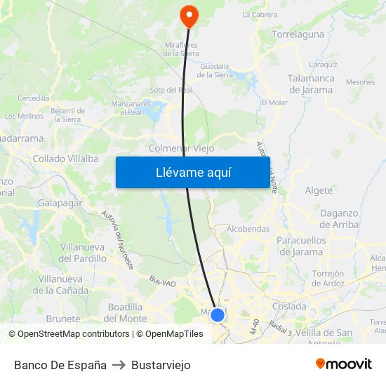 Banco De España to Bustarviejo map