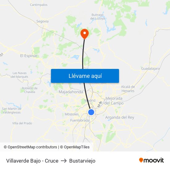Villaverde Bajo - Cruce to Bustarviejo map