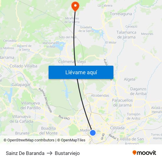 Sainz De Baranda to Bustarviejo map