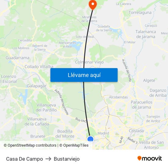 Casa De Campo to Bustarviejo map