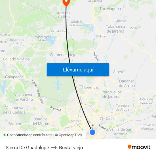 Sierra De Guadalupe to Bustarviejo map