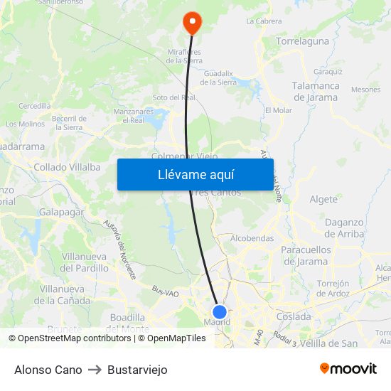 Alonso Cano to Bustarviejo map