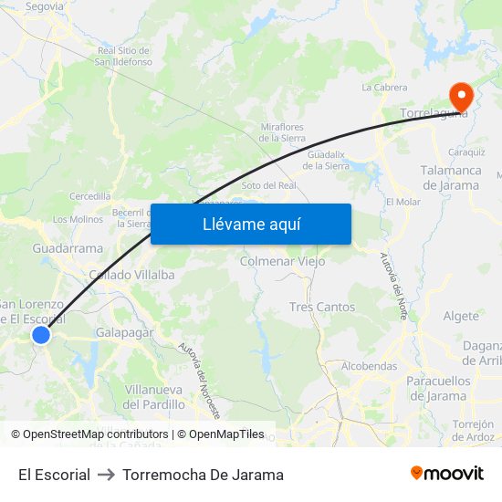 El Escorial to Torremocha De Jarama map