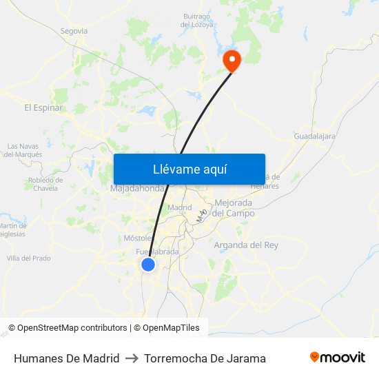 Humanes De Madrid to Torremocha De Jarama map