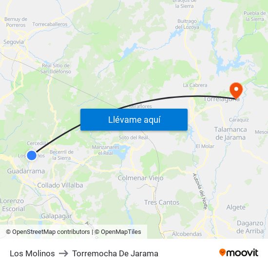 Los Molinos to Torremocha De Jarama map