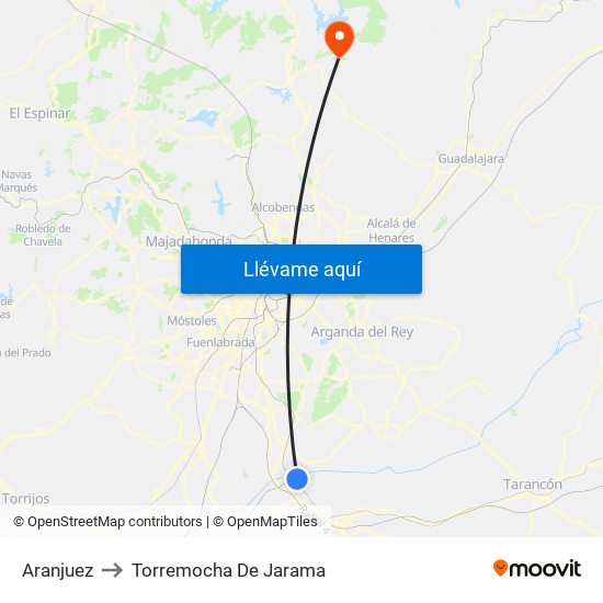 Aranjuez to Torremocha De Jarama map
