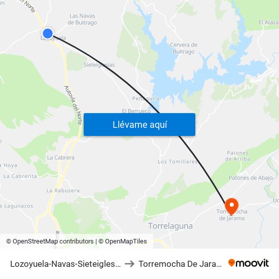 Lozoyuela-Navas-Sieteiglesias to Torremocha De Jarama map