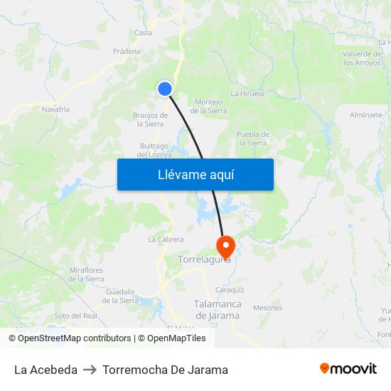 La Acebeda to Torremocha De Jarama map