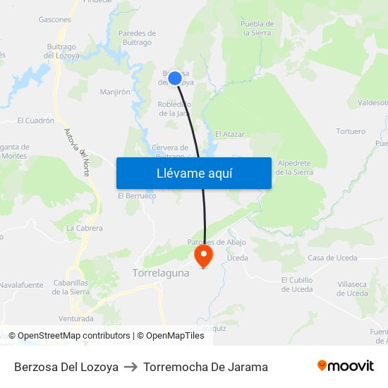 Berzosa Del Lozoya to Torremocha De Jarama map