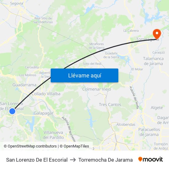 San Lorenzo De El Escorial to Torremocha De Jarama map