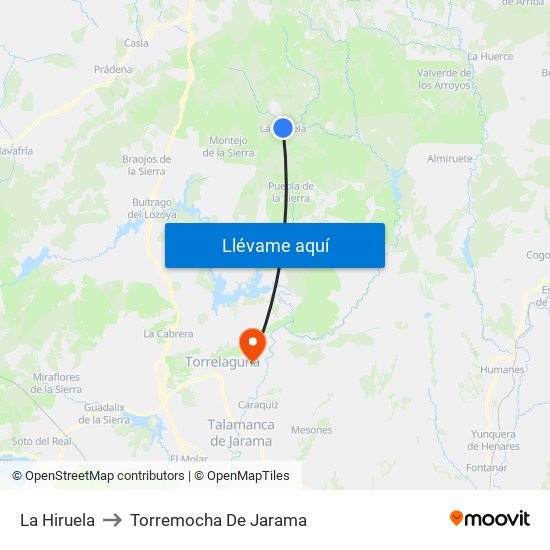 La Hiruela to Torremocha De Jarama map