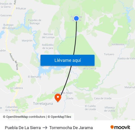 Puebla De La Sierra to Torremocha De Jarama map
