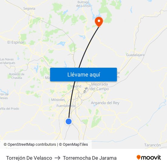 Torrejón De Velasco to Torremocha De Jarama map