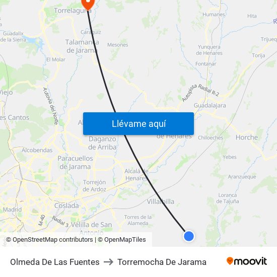 Olmeda De Las Fuentes to Torremocha De Jarama map