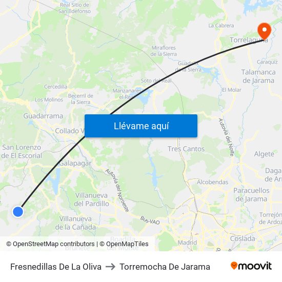 Fresnedillas De La Oliva to Torremocha De Jarama map